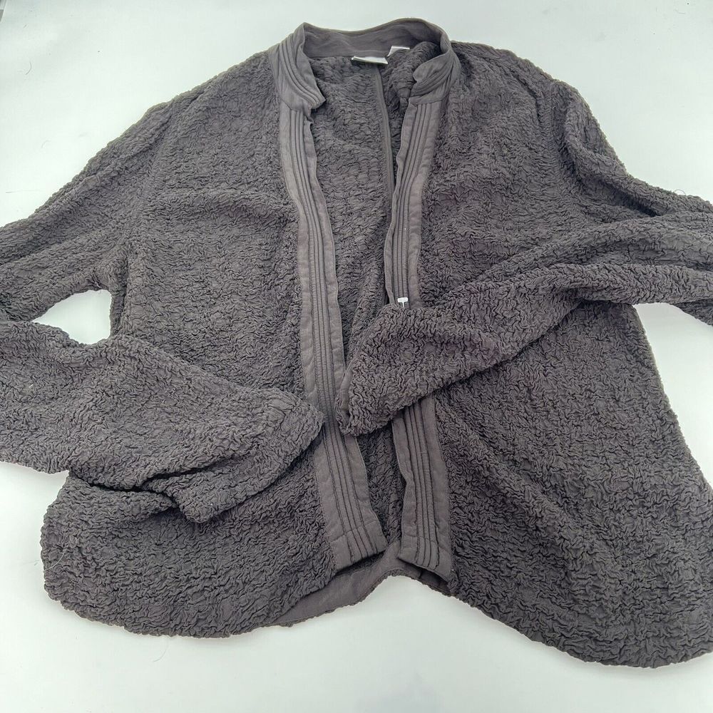 Chicos Brown Crinkle Texture Long Sleeve Open Cardigan Size 3/XL